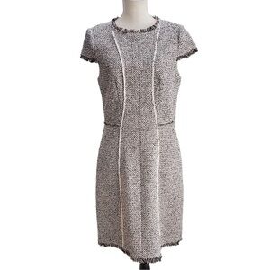 Rebecca Taylor Tweed Boucle Cap Sleeve Dress Size 10 Nude Combo